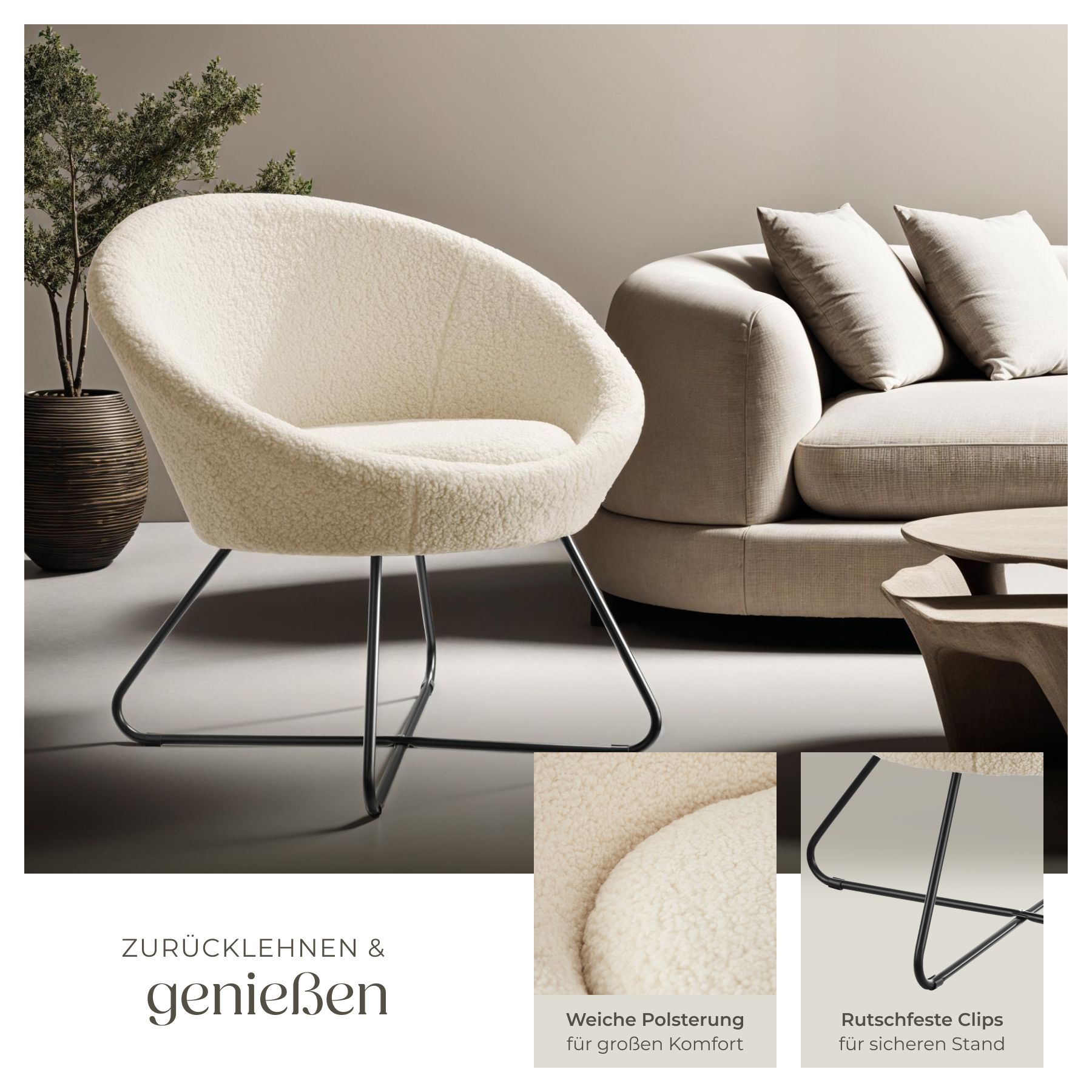 Cocktailsessel Centera, gepolstert, rund