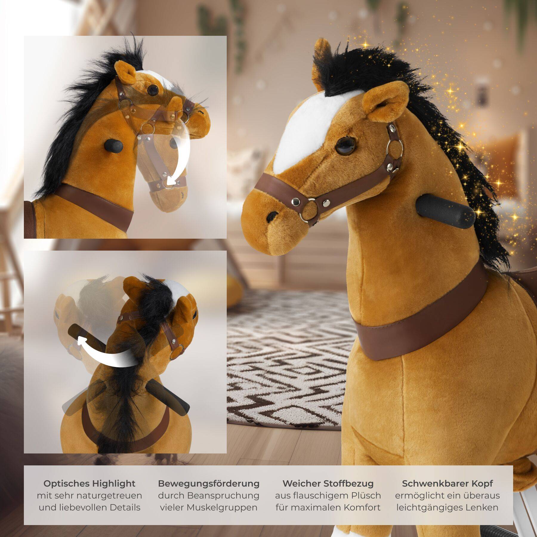 Schaukelpferd auf Rollen, Plüsch, realistisches Design