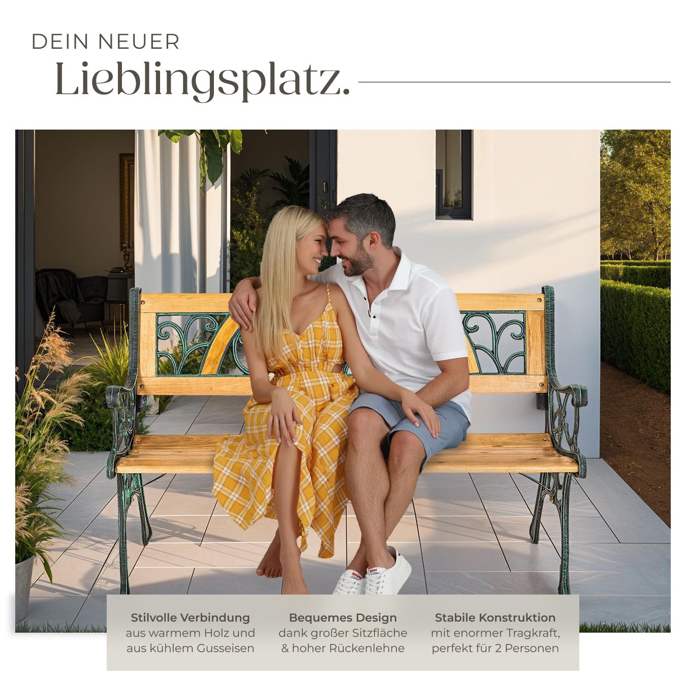 Waigg Gartenbank-Kissen – Für 2-/3-Sitzer Bänke, 100/120 Cm | Dickes 3 Cm Sitzpolster, Wetterfest & Rutschfest