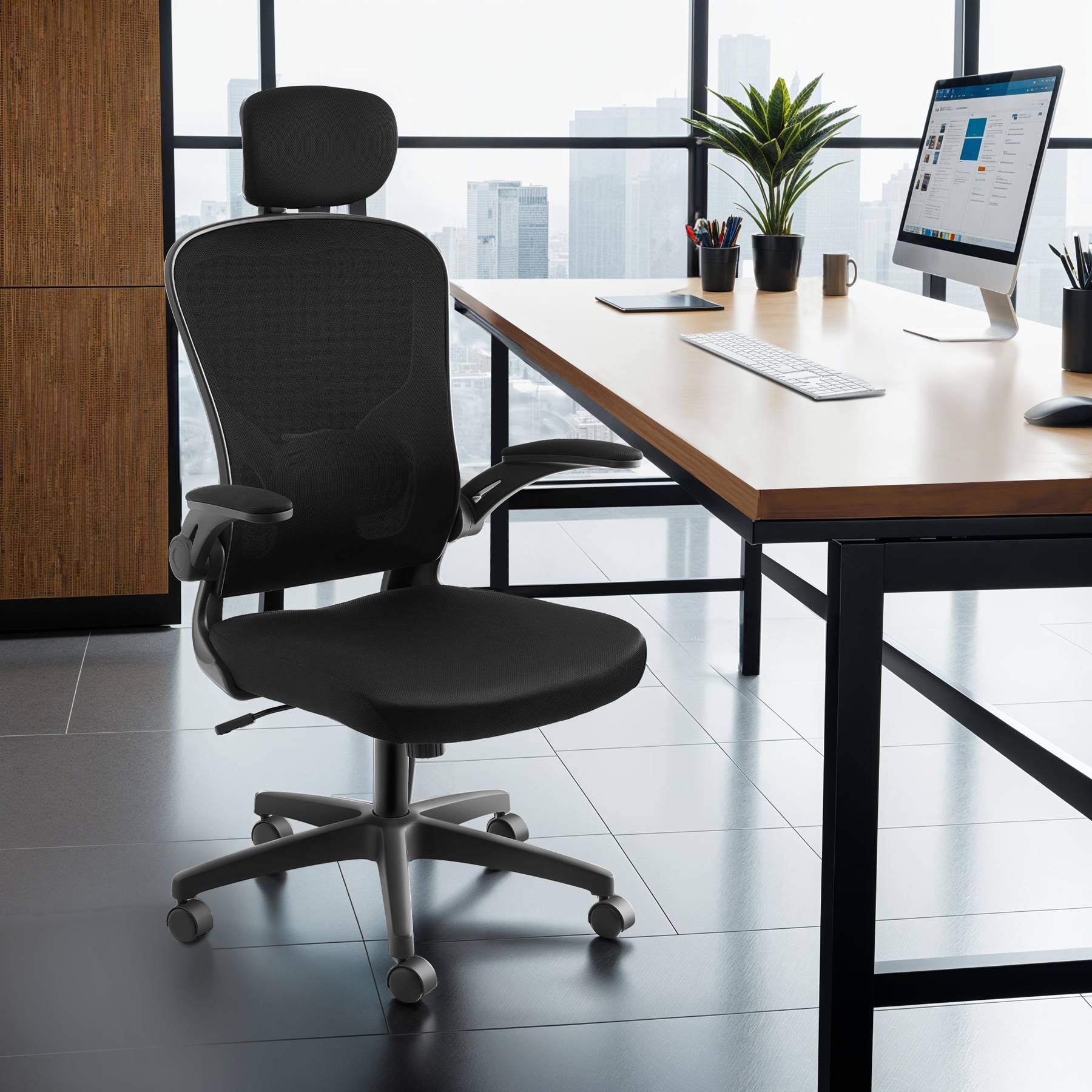 HOMCOM Bürostuhl Mit Fußstütze - Höhenverstellbar 68,5-90cm - 120kg Belastung - Schwarz