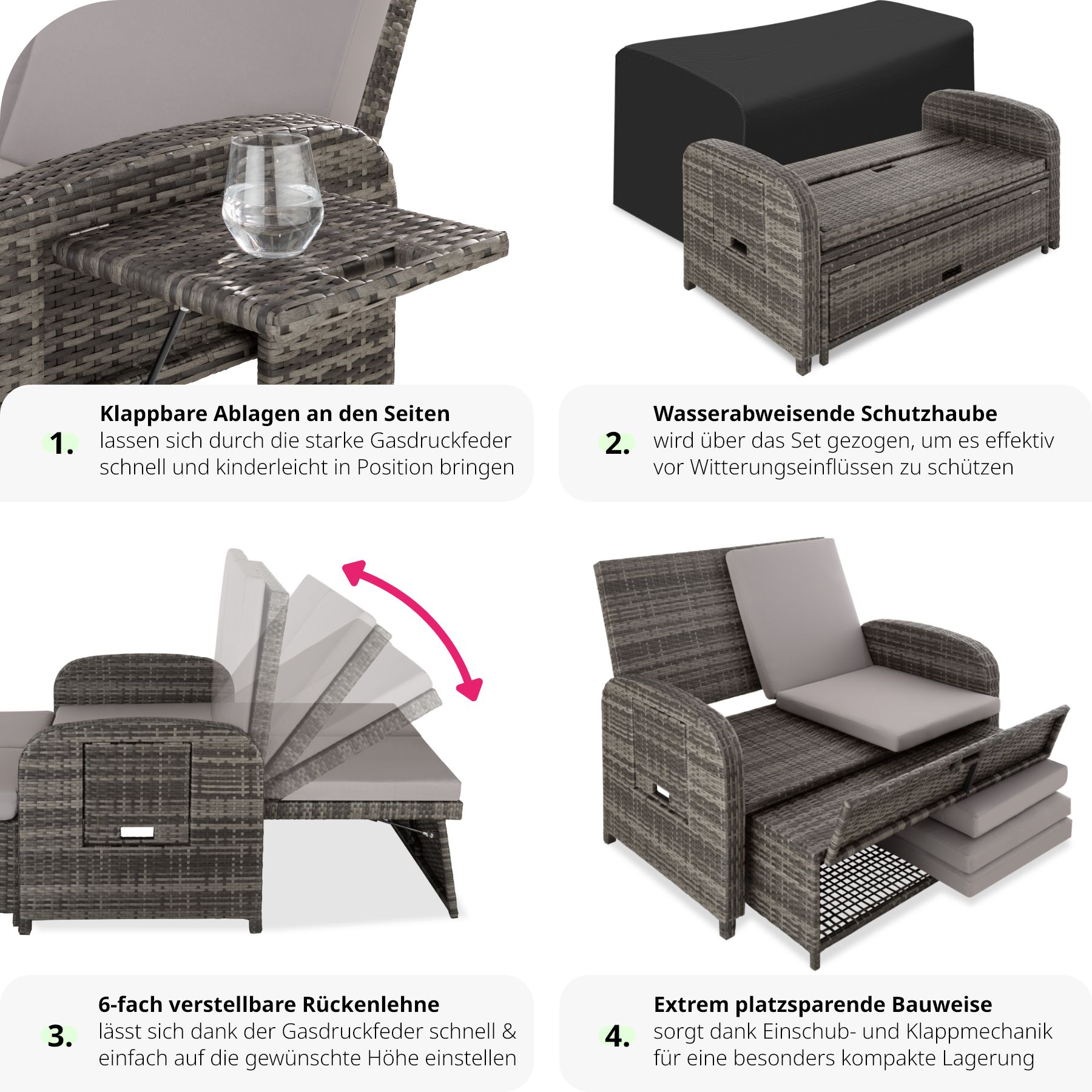 Rattan Sofa mit Aluminiumgestell Kreta, inkl. Schutzhülle