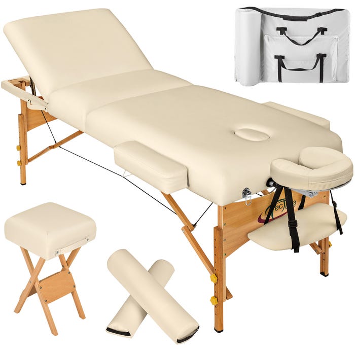 3 Zonen Massageliege-Set mit 10cm Polsterung, Rollen und Holzgestell