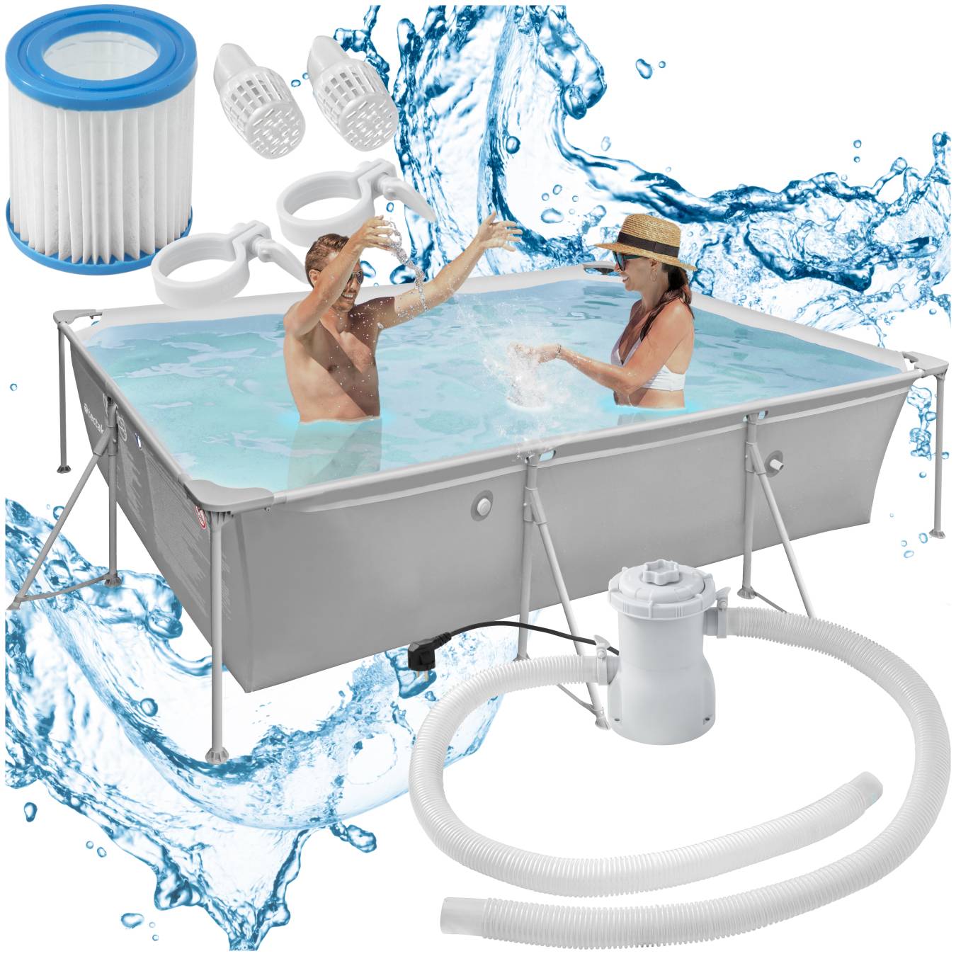 Swimming Pool rechteckig mit Filterpumpe 300 x 207 x 70 cm