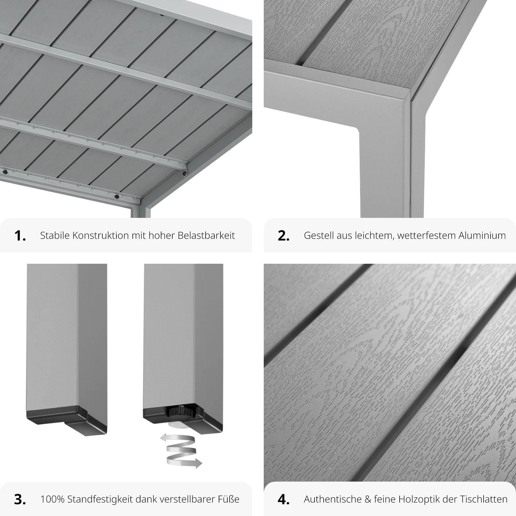 Aluminium Gartentisch Maren höhenverstellbare Füße 90x90x74,5cm