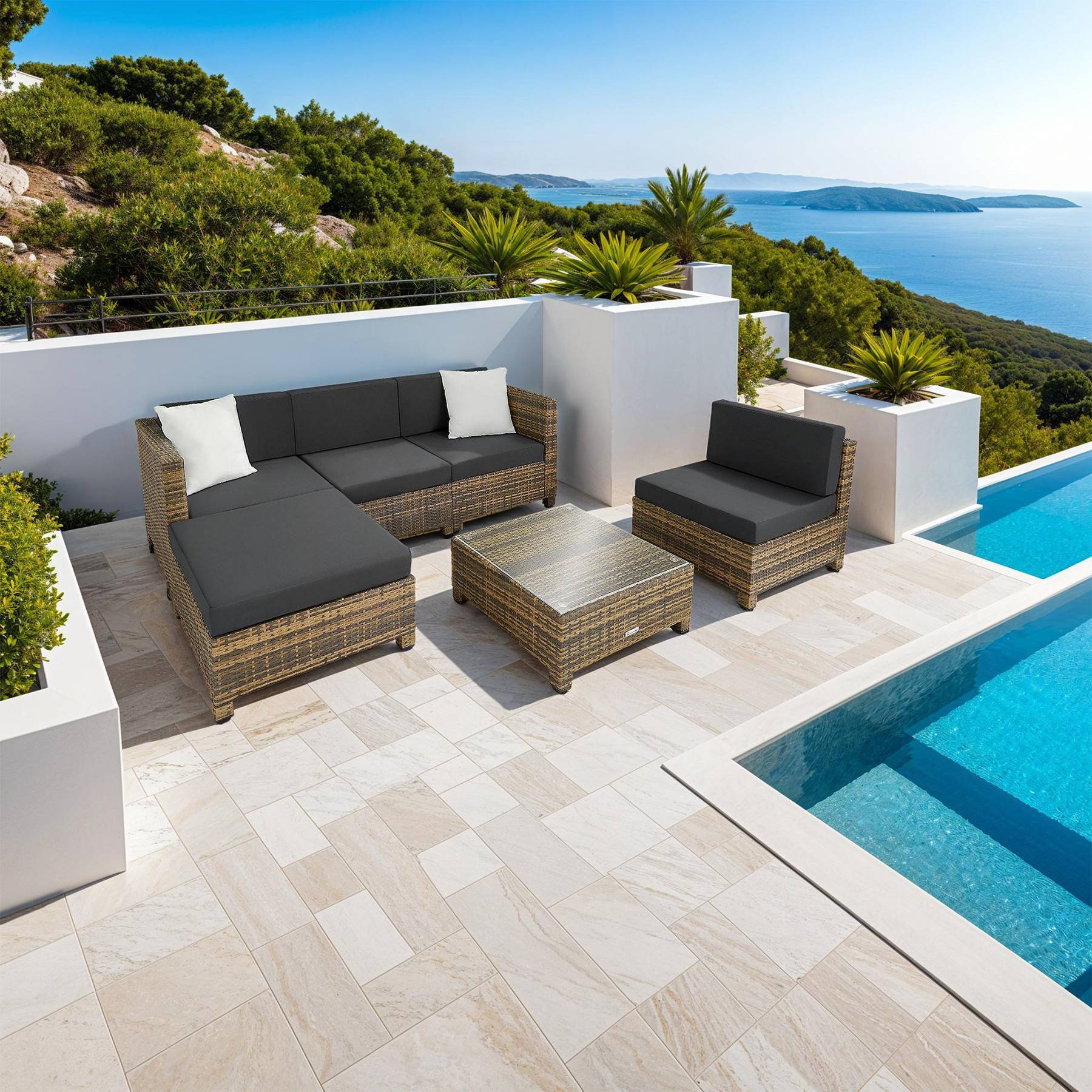 Rattan Lounge mit Aluminiumgestell inkl. Bezüge in 2 Farben