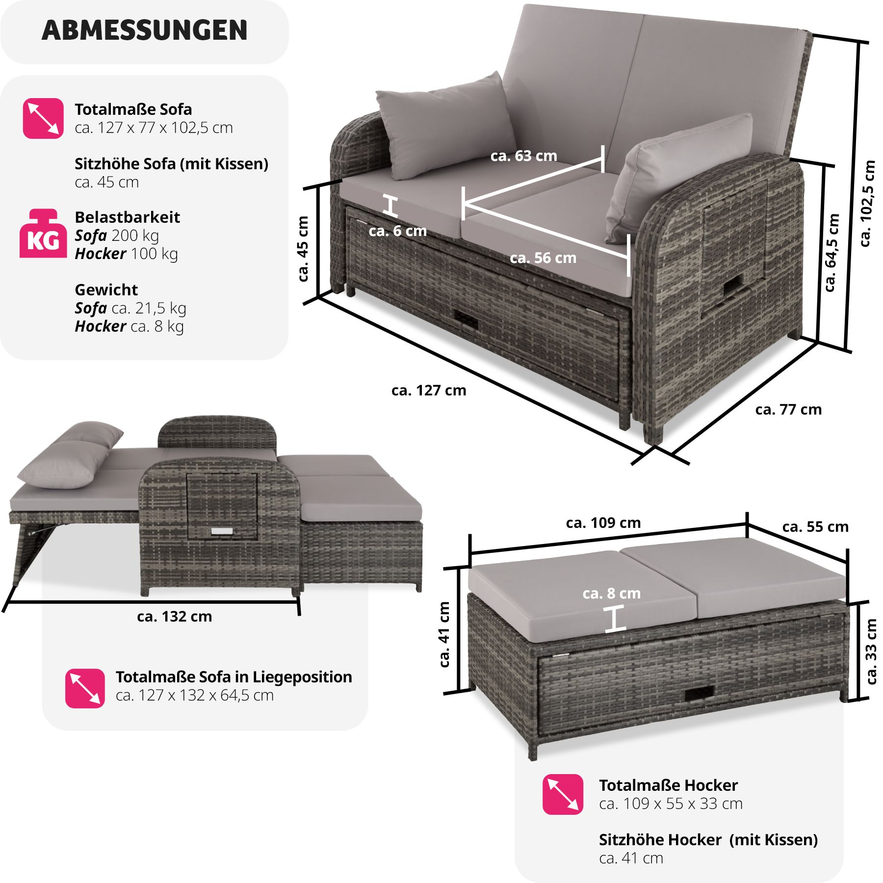 Rattan Sofa mit Aluminiumgestell Kreta, inkl. Schutzhülle