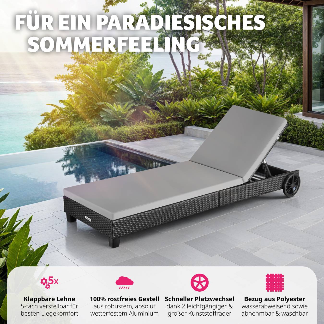 Rattan Sonnenliege Ancona, 5-fach verstellbar