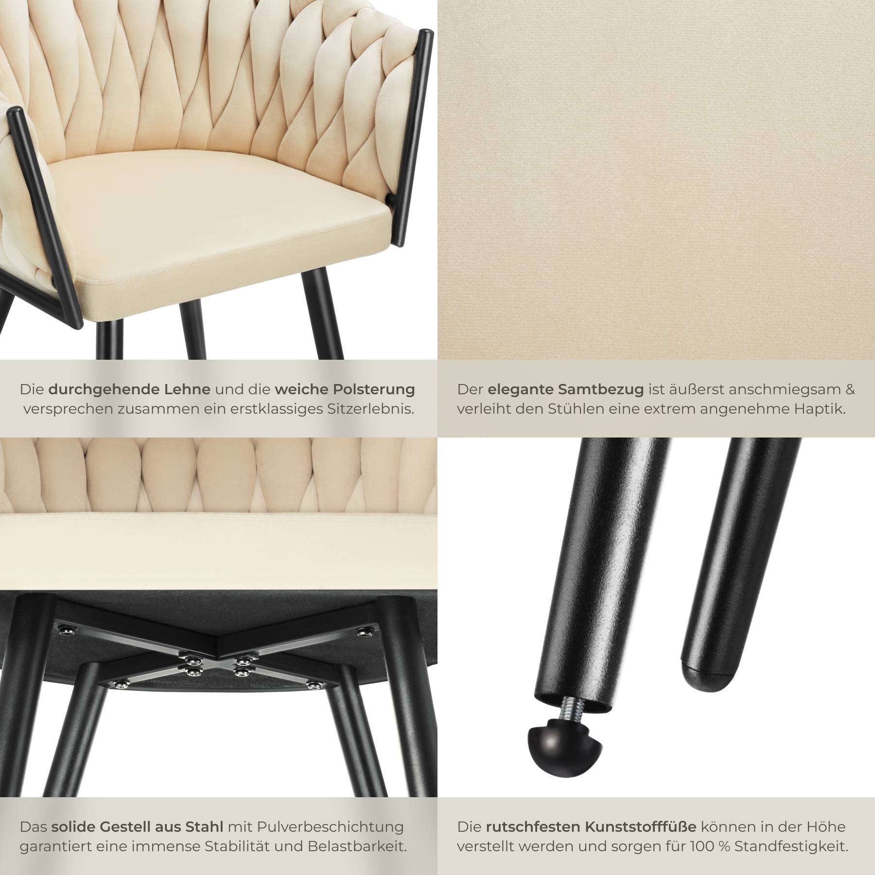 Set Esszimmerstuhl Astano Samt, Knotendesign