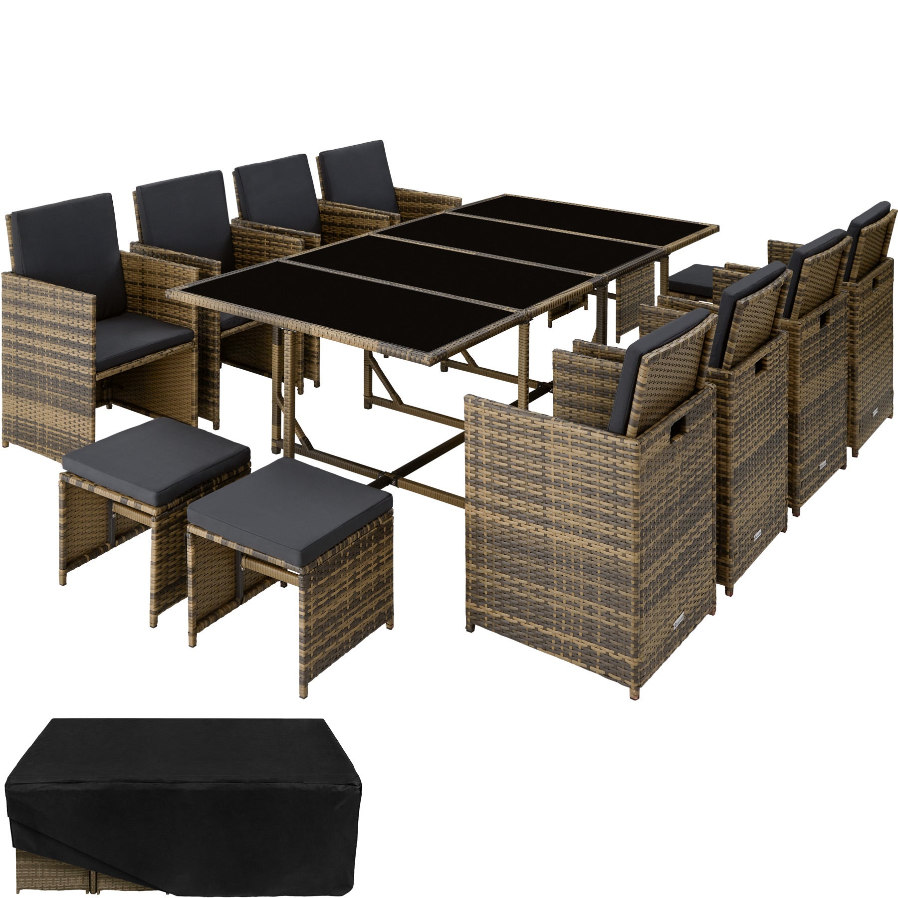 Rattan Sitzgruppe Palma 8+4+1 mit Schutzhülle