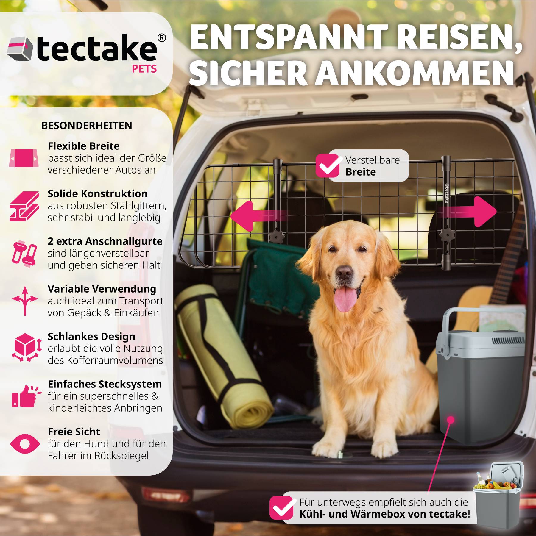 Petsfit Hundegitter Auto Für Hunde Universal Trenngitter Hundenetz Auto Hunde Mit Aufbewahrungstasche,Verstellbares Seil Und Haken,SUV Hundegitter Für Den Sicheren Transport