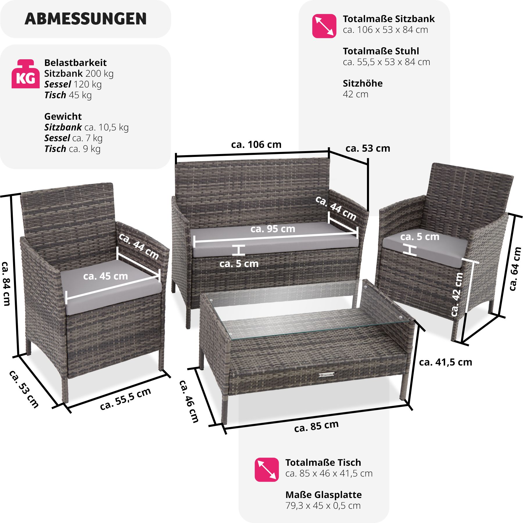 Rattan Sitzgruppe Madeira 3+1