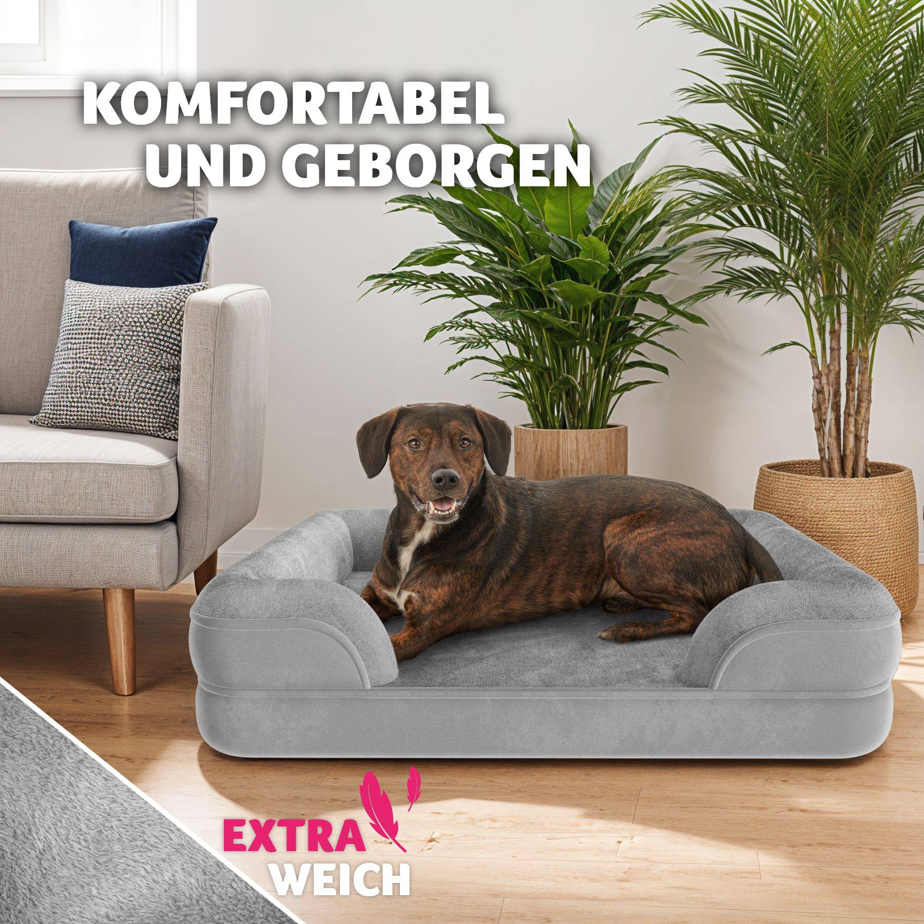 HIMAX Orthopädisches Hundebett Mit Memory-Schaum & Waschbarem Bezug – Extra Groß, Rutschfest, Inkl. Kuscheliger Decke