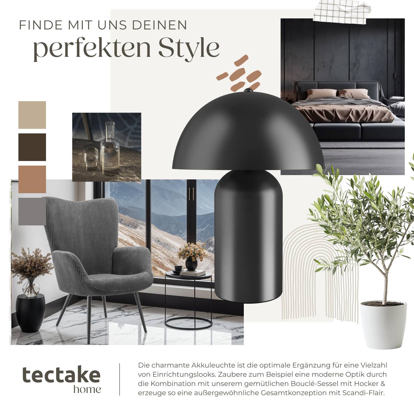 Tectake Pilz Tischlampe Retro Design - Nachttischlampe Mit Weichem Licht