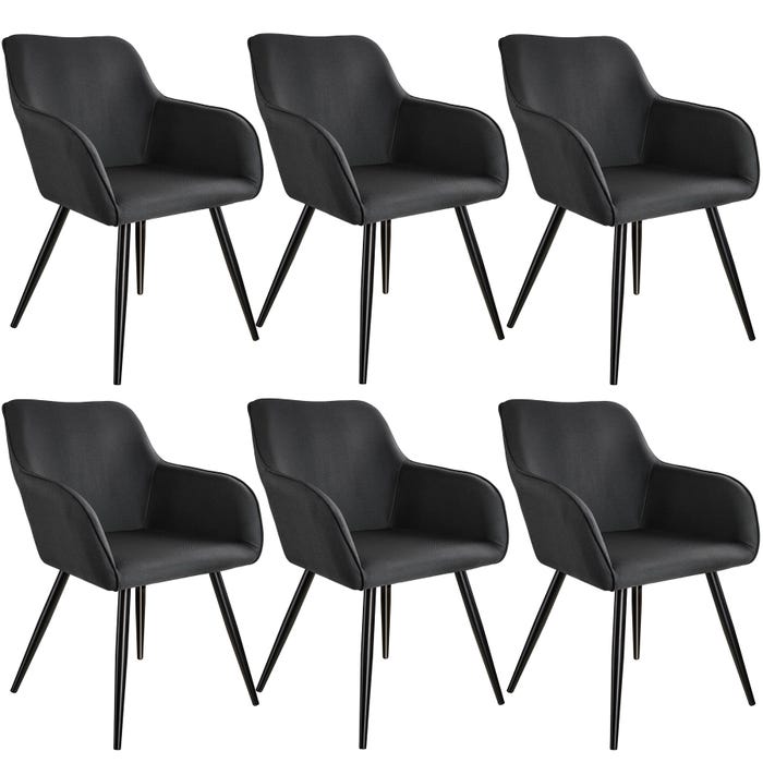 6er Set Stuhl Marilyn Leinenoptik, schwarze Stuhlbeine