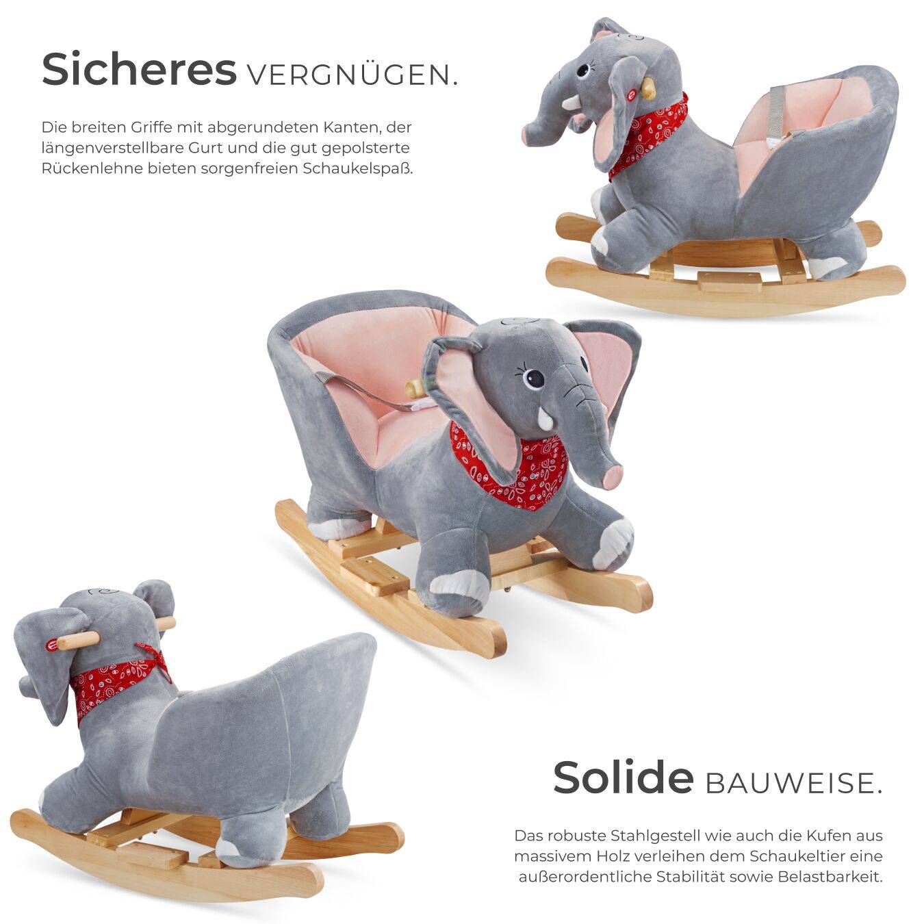 Schaukeltier Elefant, mit Plüschbezug, ab 12 Monaten