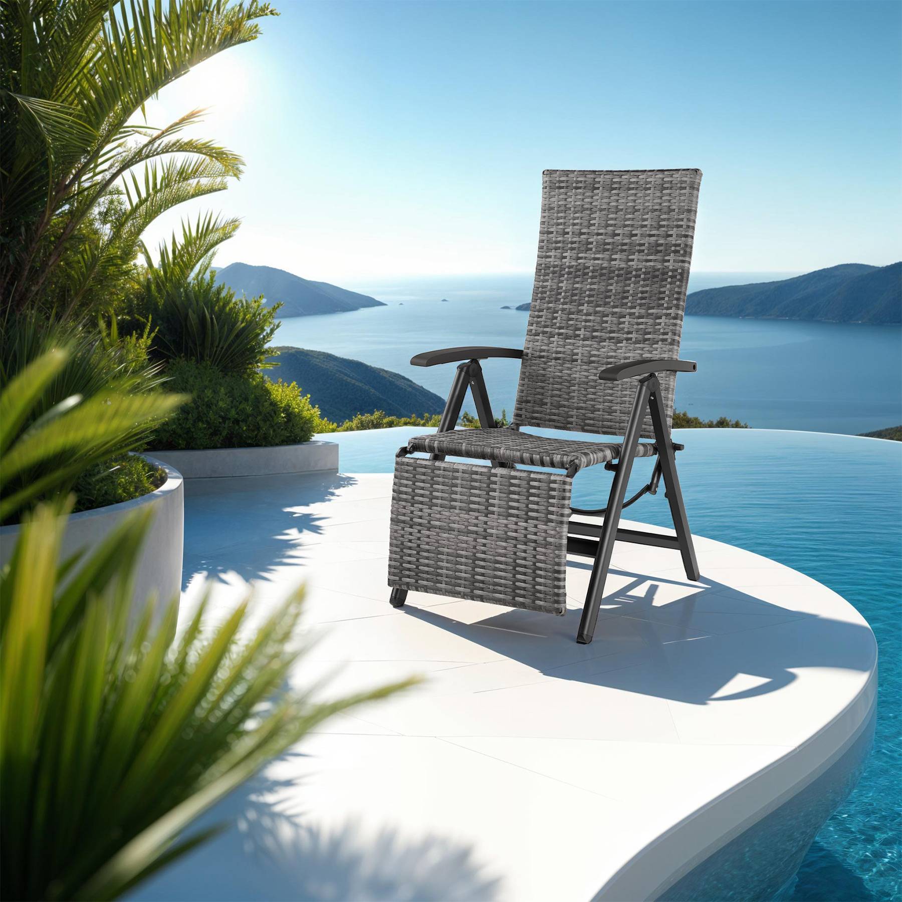 Rattanstuhl Brisbane klappbar mit Aluminiumgestell und Fußablage