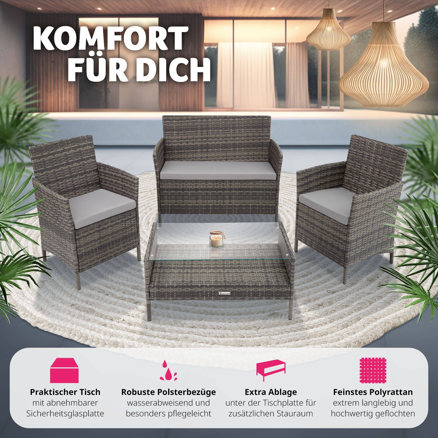 Rattan Sitzgruppe Madeira 3+1