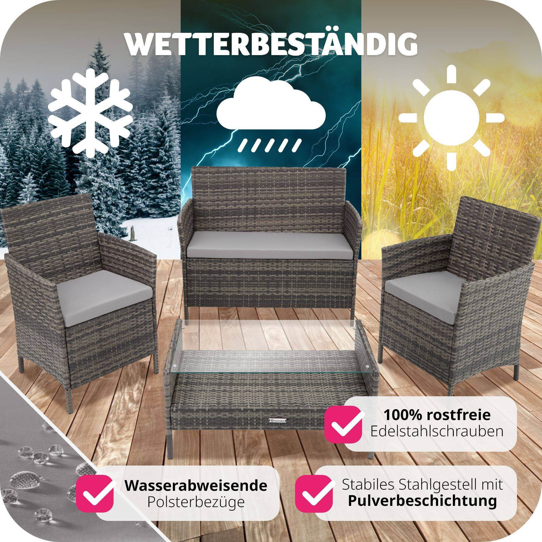Rattan Sitzgruppe Madeira 3+1