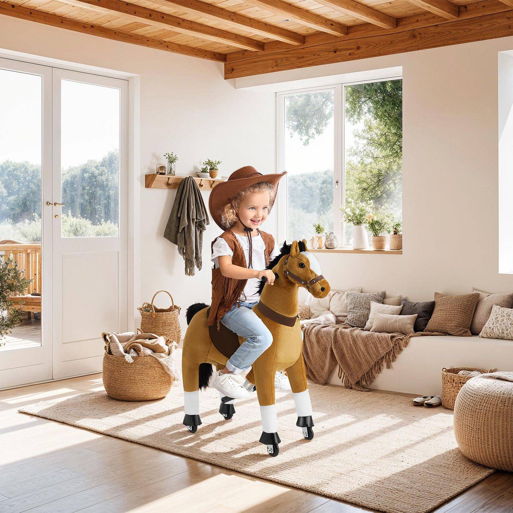 Schaukelpferd auf Rollen, Plüsch, realistisches Design