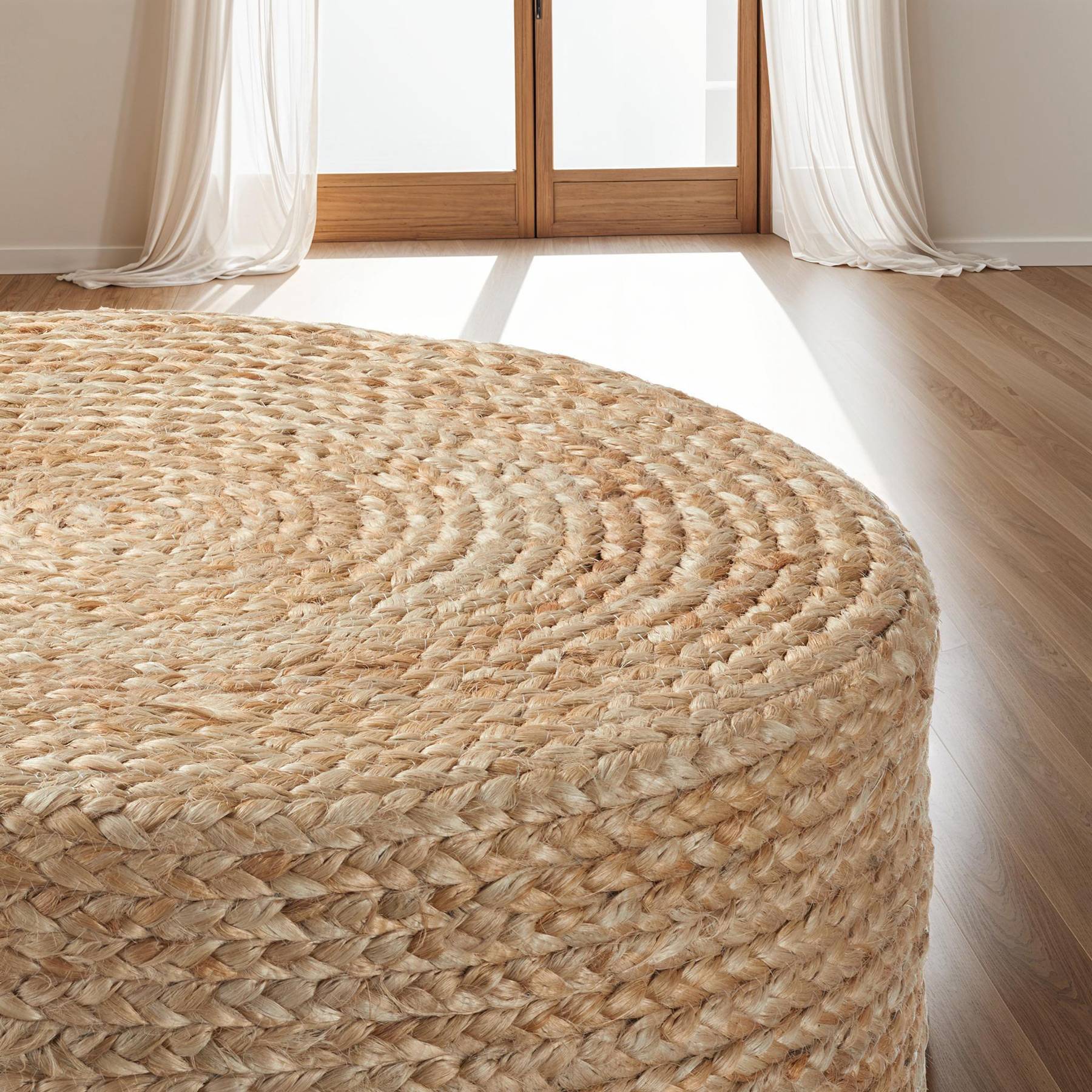 Produktbild von Tectake Handgefertigter Pouf Boho Aus Jute, Hocker Rund, Sitzkissen