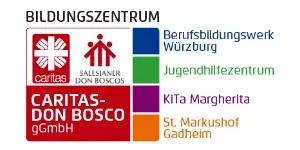 Logo des Bildungszentrums Caritas-Don Bosco mit farblich markierten Bereichen f&uuml;r Berufsbildungswerk, Jugendhilfezentrum, KiTa Margherita und St. Markushof