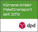 DPD-Logo mit Hinweis &bdquo;Klimaneutraler Pakettransport seit 2012&ldquo; &ndash; tectake versendet CO₂-neutral mit DPD