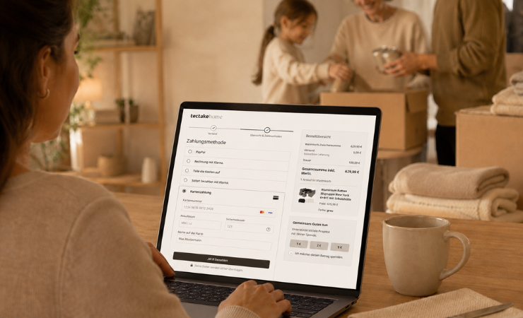 Adyen Giving Spendenoption im tectake Checkout Kundin spendet im tectake Checkout über Adyen Giving