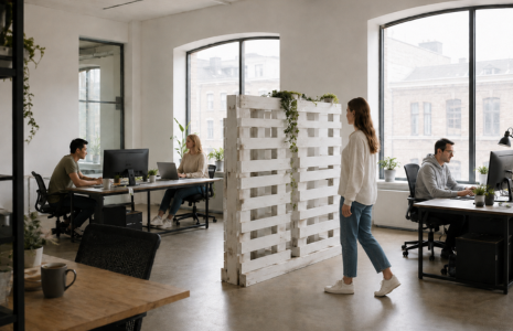 Team organisiert B&uuml;romaterial in Regalen mit Boxen &ndash; effiziente Ordnungssysteme bei tectake