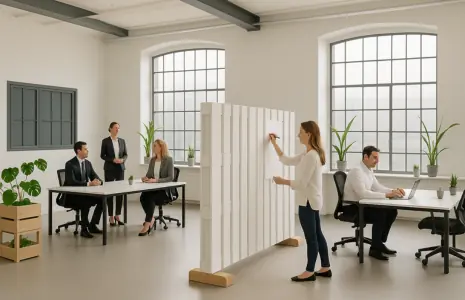 Team organisiert B&uuml;romaterial in Regalen mit Boxen &ndash; effiziente Ordnungssysteme bei tectake