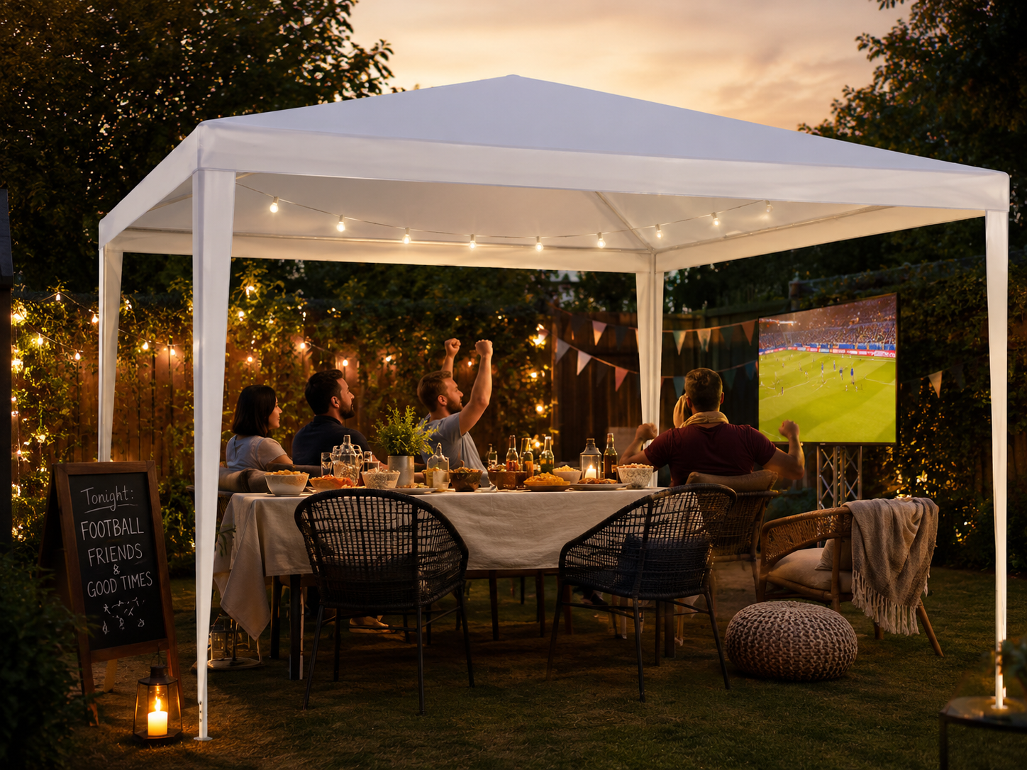 Pavillon im Garten mit gemütlichem Outdoor-Bereich