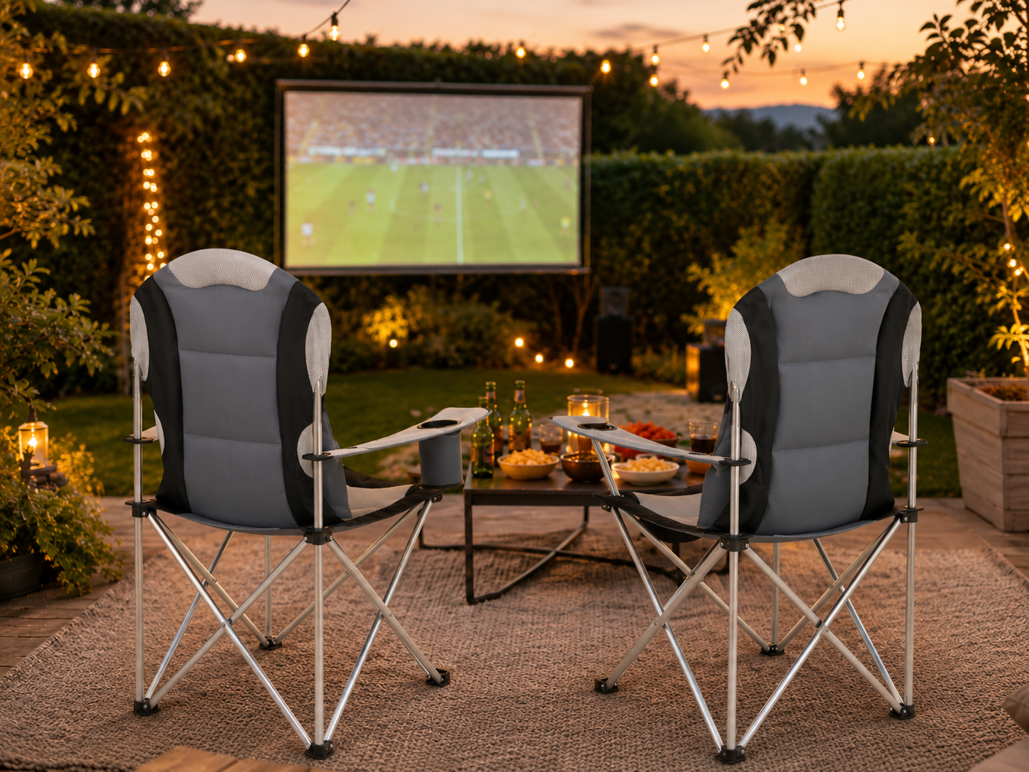 Campingstühle in sommerlicher Outdoor-Umgebung