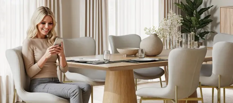 Moderner Essbereich mit Holz-Esstisch, hell gepolsterten St&uuml;hlen und Sideboard &ndash; stilvolle Wohnideen von tectake