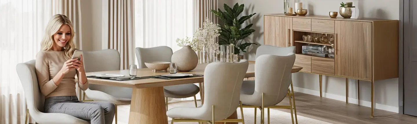 Moderner Essbereich mit Holz-Esstisch, hell gepolsterten St&uuml;hlen und Sideboard &ndash; stilvolle Wohnideen von tectake