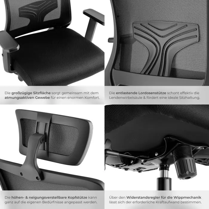Kesser Bürostuhl ergonomisch, Kopfstütze, Lendenwirbelstütze