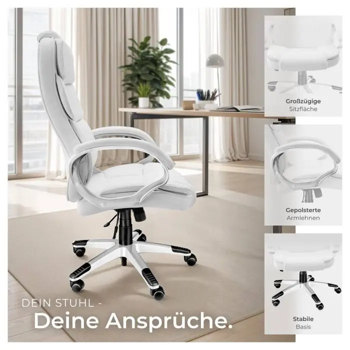 Yaheetech Bürostuhl Chefsessel – Weiß, Ergonomisch, Drehbar, Höhenverstellbar, Bis 136 Kg