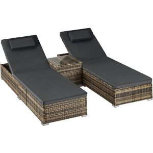 Rattan-Doppelliege mit Tisch Carbonera, verstellbare Lehne