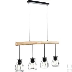 Pendelleuchte Woody, 4-flammig, mit Holzbalken, 40 W