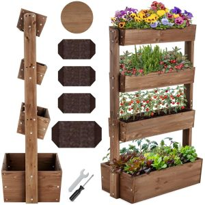 Vertikalbeet Flora, lackiertes Holz, inkl. Pflanzvlies
