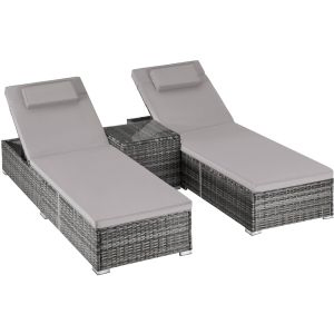 Rattan-Doppelliege mit Tisch Carbonera, verstellbare Lehne