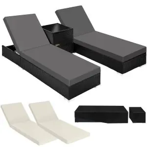 2 Sonnenliegen Rattan mit Aluminiumgestell und Tisch inkl. Schutzh&uuml;lle