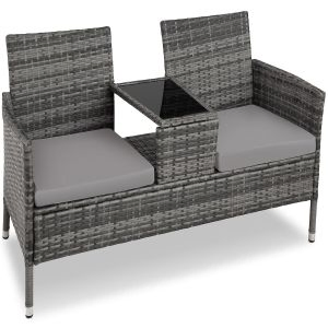 Rattan Gartensitzbank mit Tisch
