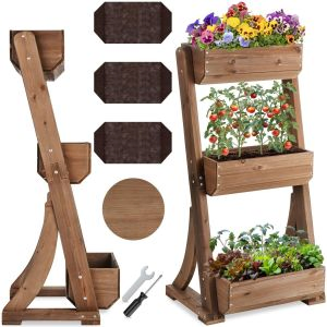 Vertikalbeet Flora, lackiertes Holz, inkl. Pflanzvlies