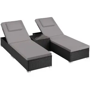 Rattan-Doppelliege mit Tisch Carbonera, verstellbare Lehne